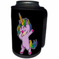 3dRose Sven Herkenrath - Animal - Cute Little Pink Dab Dabbing Unicorn on Black Background - Can Cooler Bottle Wrap (cc_290743)