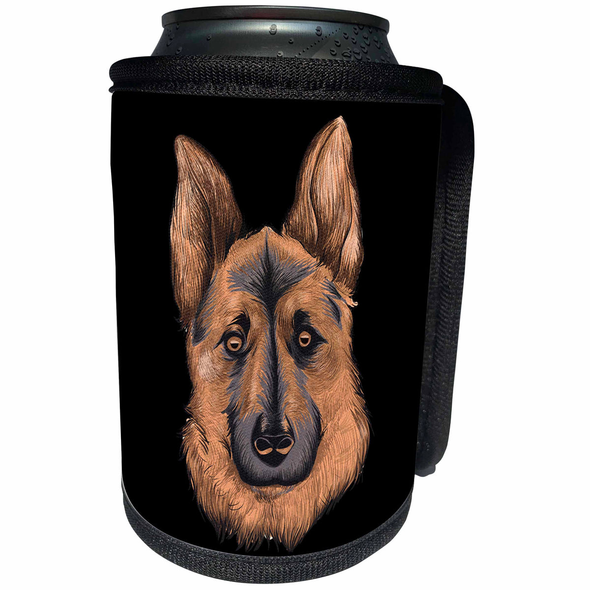 3dRose Sven Herkenrath - Animal - Portrait of a Gorgeous German Shepherd Dog on Black Background - Can Cooler Bottle Wrap (cc_290744)