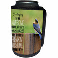3dRose Stamp City - birds - Photograph of an Eastern Bluebird on a fence trying to be awesome. - Can Cooler Bottle Wrap (cc_290750)