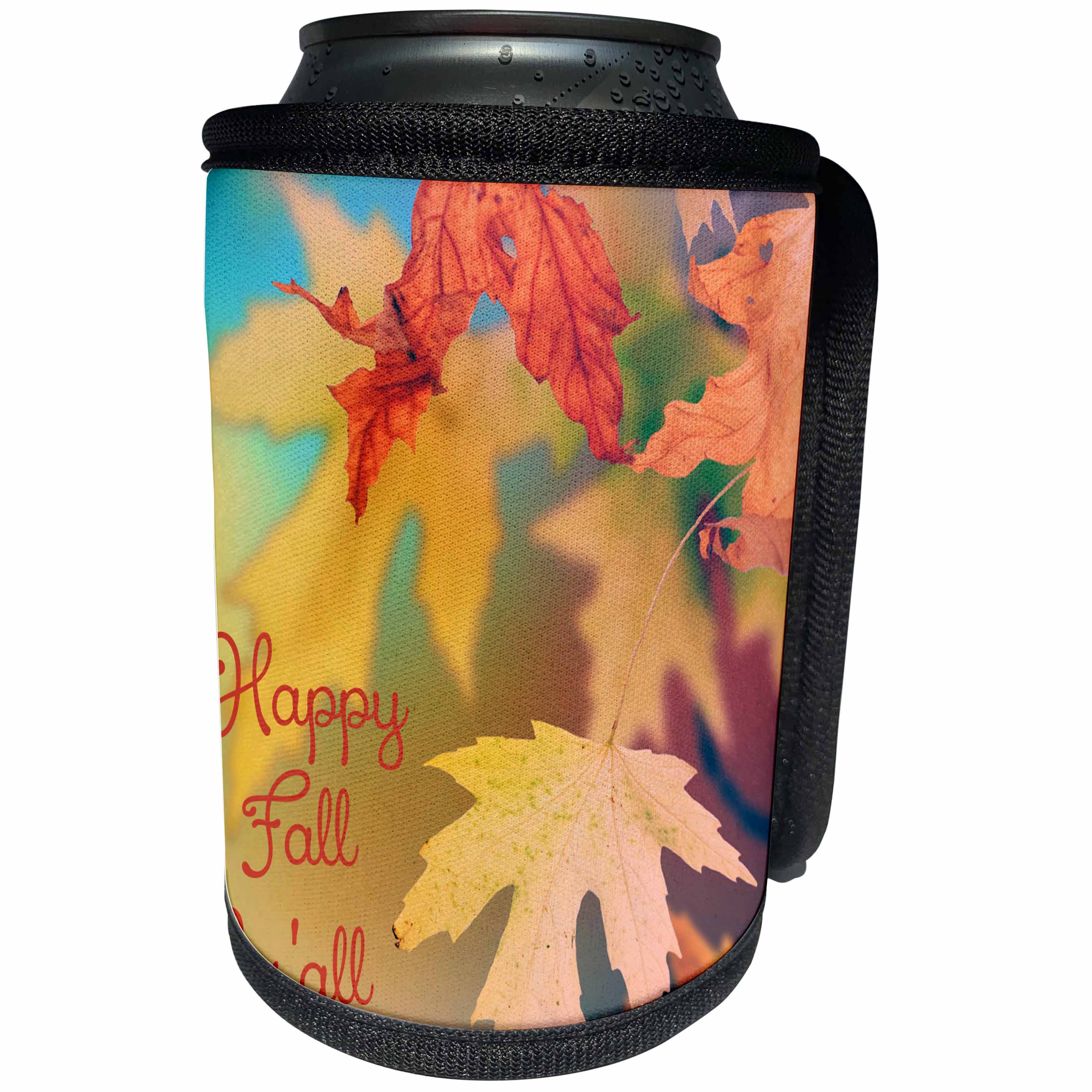 3dRose Stamp City - nature - Photograph of colorful autumn maple leaves. Happy Fall Yall. - Can Cooler Bottle Wrap (cc_290759)