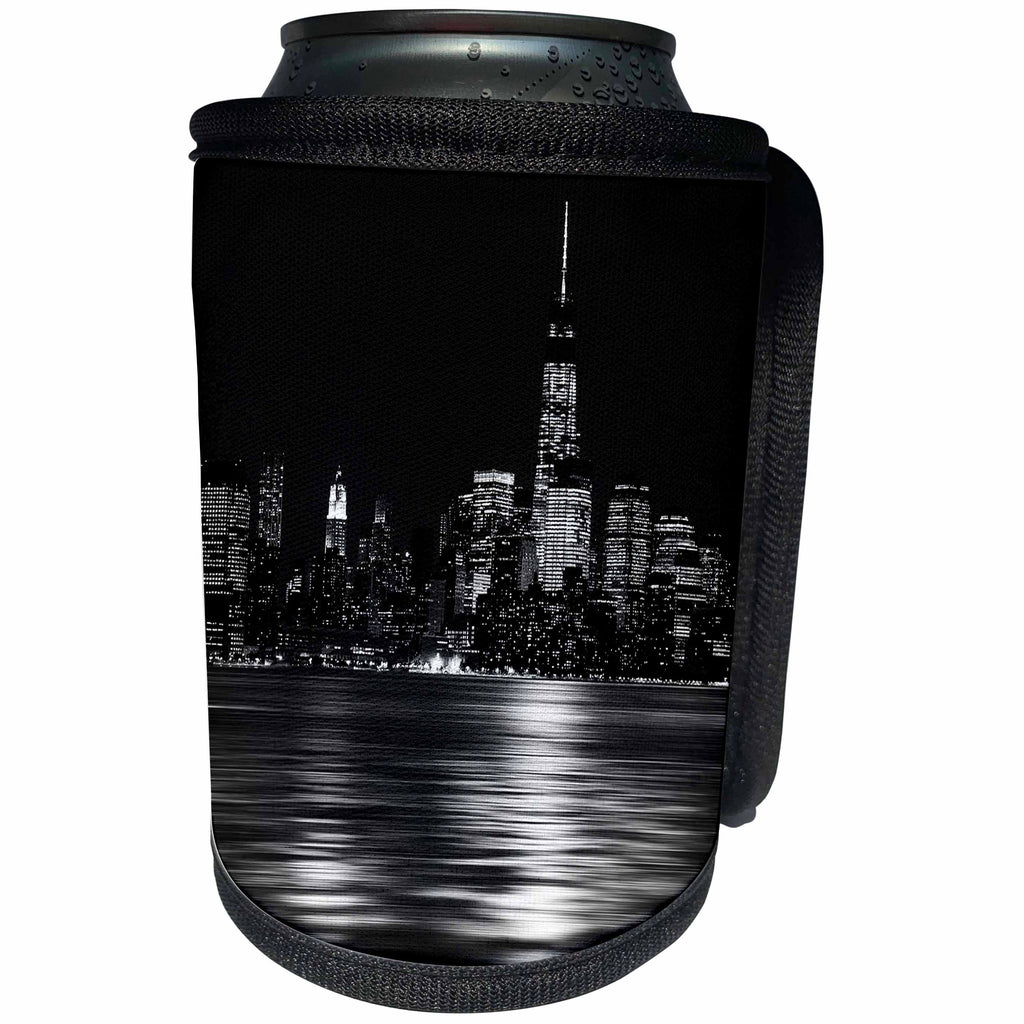 3dRose Stamp City - Landscape - Black and white photograph of skyline of NYC from Hoboken, New Jersey. - Can Cooler Bottle Wrap (cc_290764)