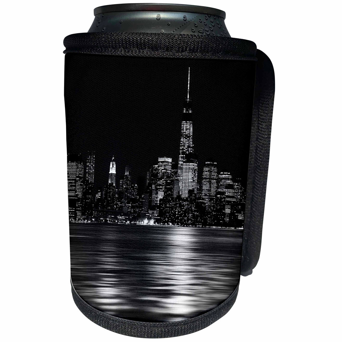 3dRose Stamp City - Landscape - Black and white photograph of skyline of NYC from Hoboken, New Jersey. - Can Cooler Bottle Wrap (cc_290764)