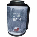 3dRose Stamp City - landscape - Photograph of litte red barn in the freshly fallen snow. Hello Winter. - Can Cooler Bottle Wrap (cc_290773)