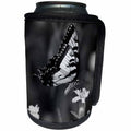 3dRose Stamp City - insects - Black and white photograph of a Swallowtail butterfly on a marigold. - Can Cooler Bottle Wrap (cc_290792)