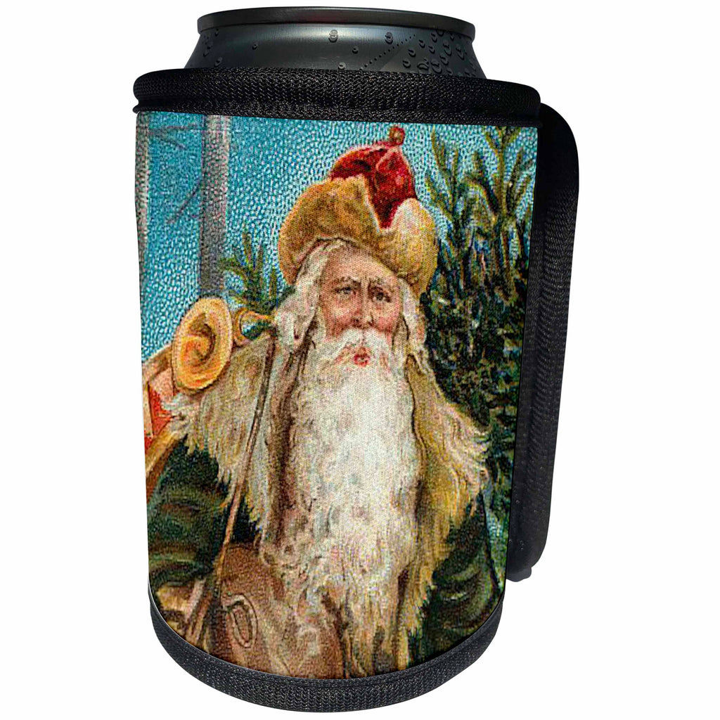 3dRose TNMPastPerfect Christmas - Vintage Santa in Green - Can Cooler Bottle Wrap (cc_29080)