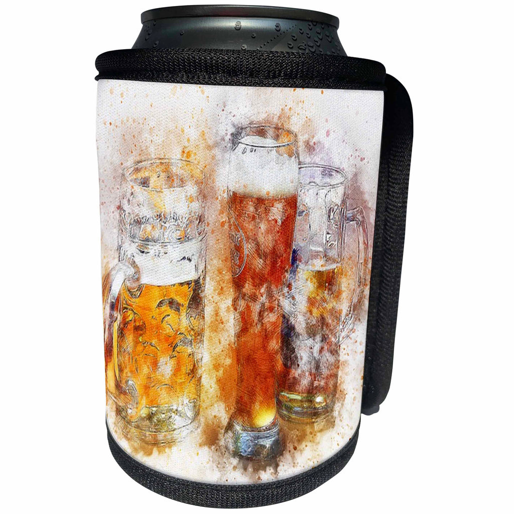 3dRose Lens Art by Florene - Watercolor Art - Image of Watercolor Painting Of Three Beer Glasses - Can Cooler Bottle Wrap (cc_290978)