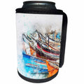 3dRose Lens Art by Florene - Watercolor Art - Image of Row Of Fishing Boats Done In Watercolor Paint - Can Cooler Bottle Wrap (cc_291001)