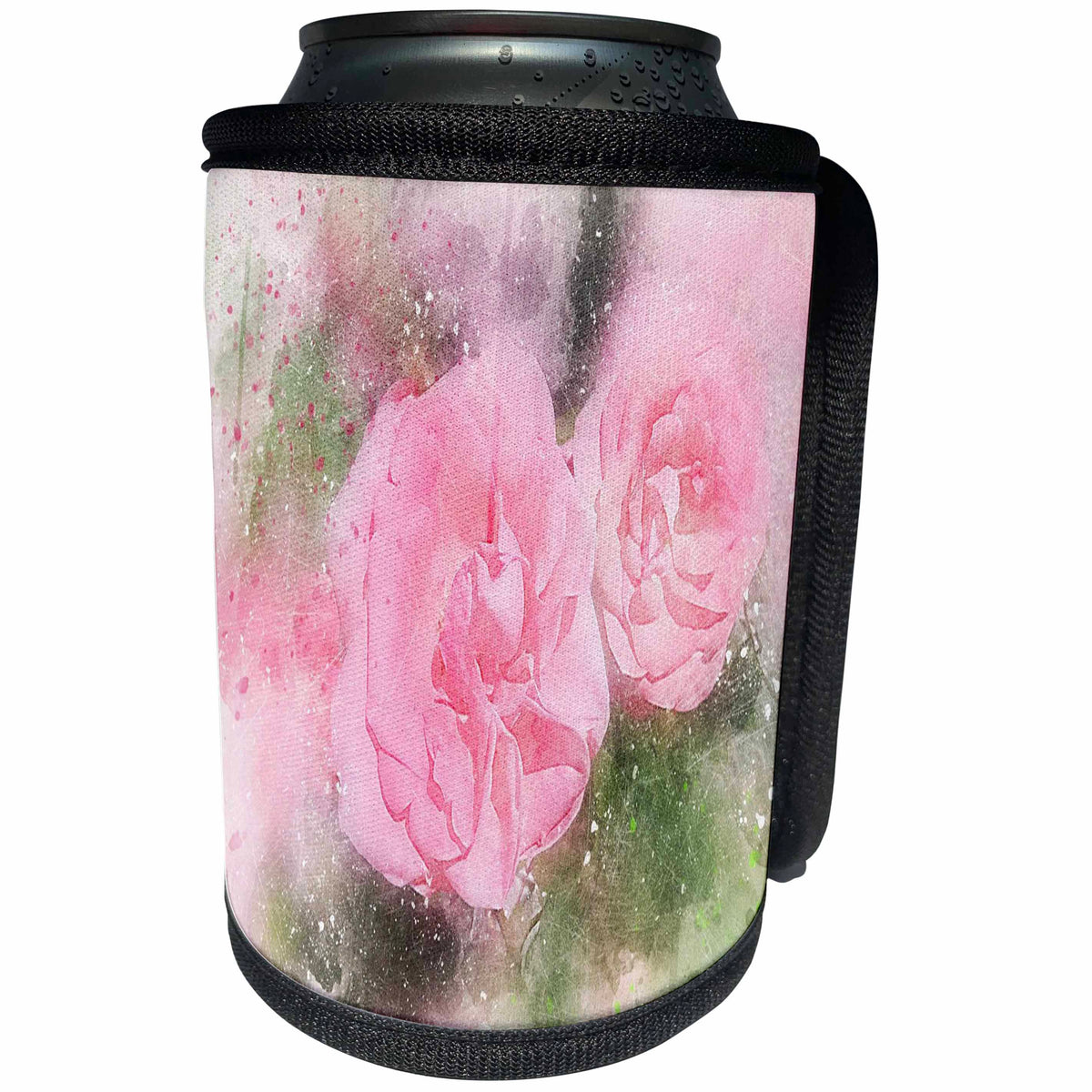 3dRose Lens Art by Florene - Watercolor Art - Image of Watercolor Of Two Pink Roses In Closeup - Can Cooler Bottle Wrap (cc_291010)