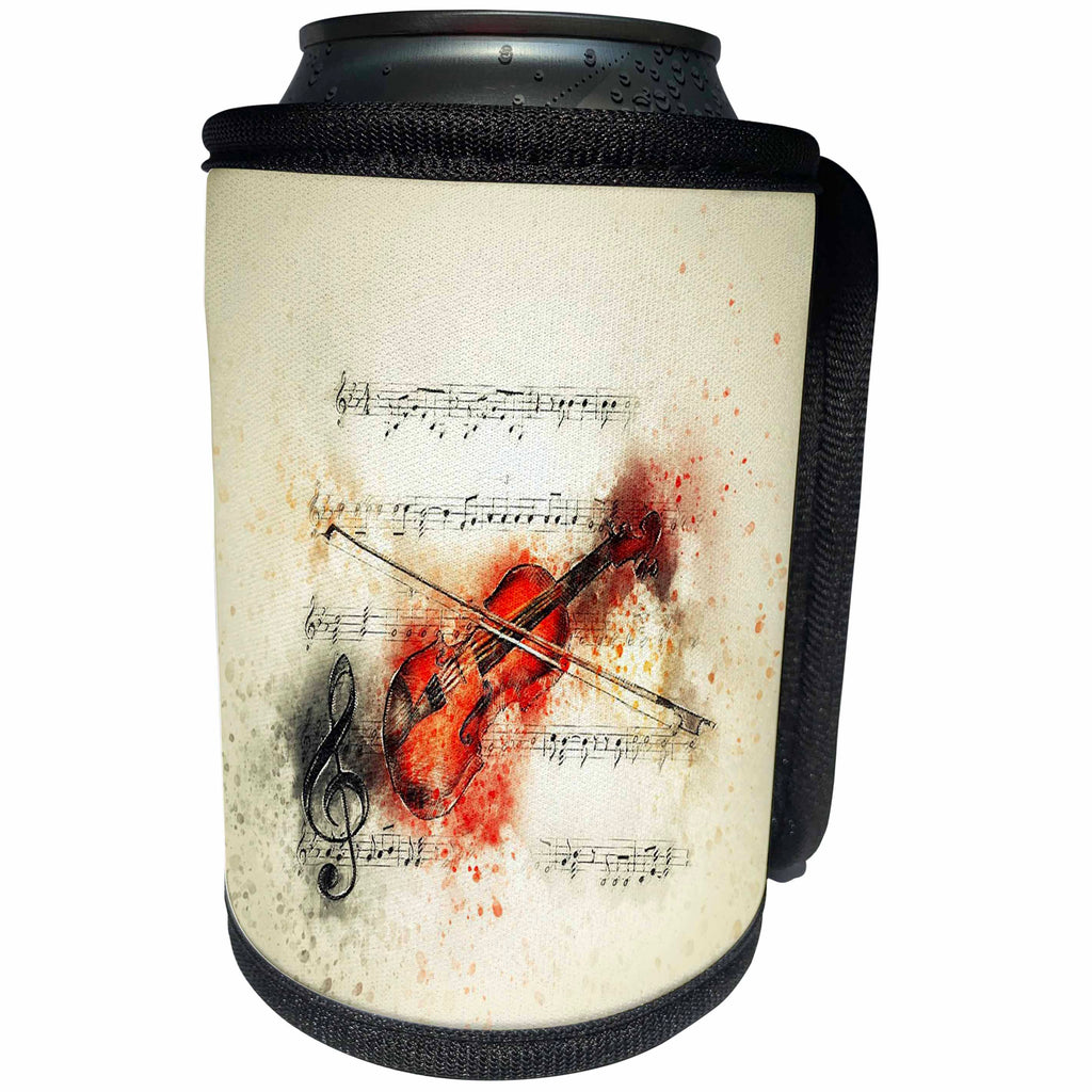 3dRose Lens Art by Florene - Watercolor Art - Image of Painting Of Violin On Old Music Sheet - Can Cooler Bottle Wrap (cc_291015)