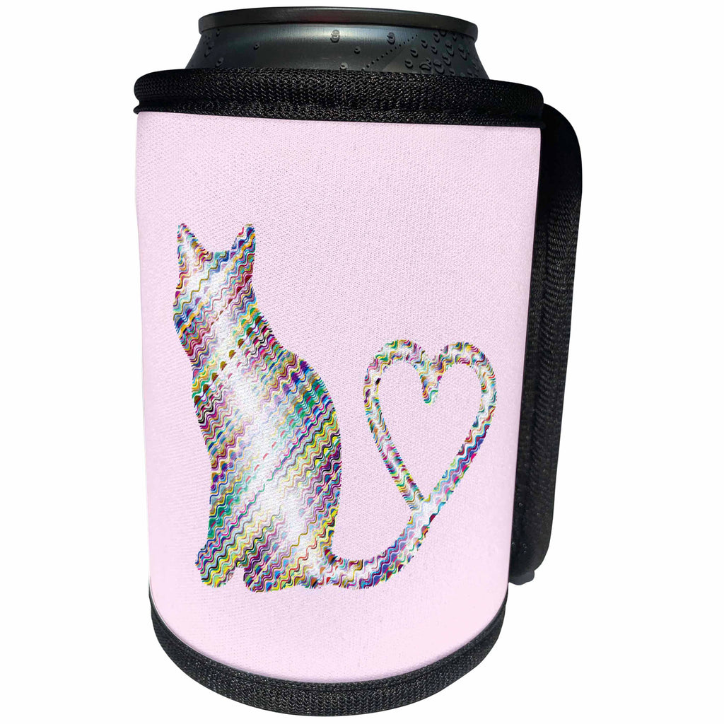 3dRose Lens Art by Florene - Everything Gold - Image of Chromatic Metallic Cat With Heart Tail - Can Cooler Bottle Wrap (cc_291020)