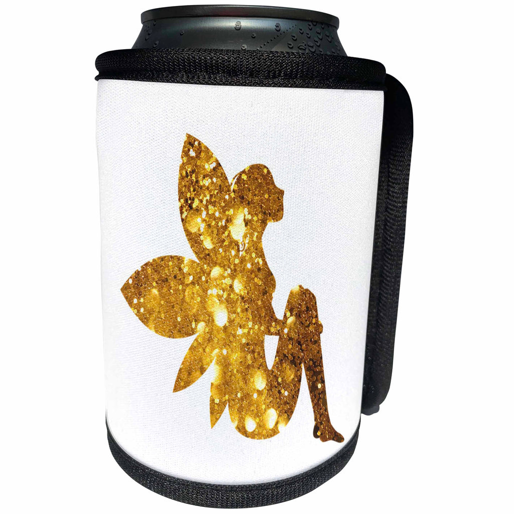 3dRose Lens Art by Florene - Everything Gold - Image of Gold Glitter Fairy With Wings - Can Cooler Bottle Wrap (cc_291028)