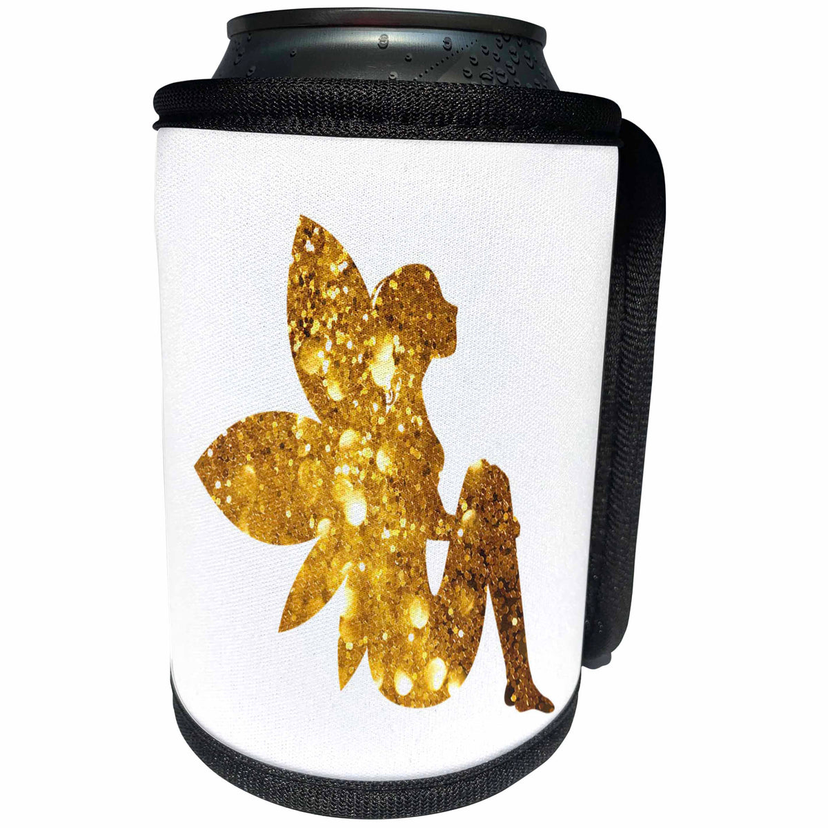 3dRose Lens Art by Florene - Everything Gold - Image of Gold Glitter Fairy With Wings - Can Cooler Bottle Wrap (cc_291028)