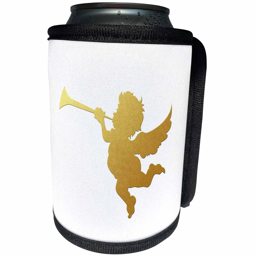 3dRose Lens Art by Florene - Everything Gold - Image of Gold Cherub With Horn - Can Cooler Bottle Wrap (cc_291033)