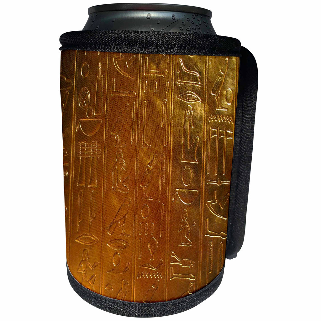 3dRose Lens Art by Florene - Everything Gold - Image of Gold Egyptian Hieroglyphics - Can Cooler Bottle Wrap (cc_291039)