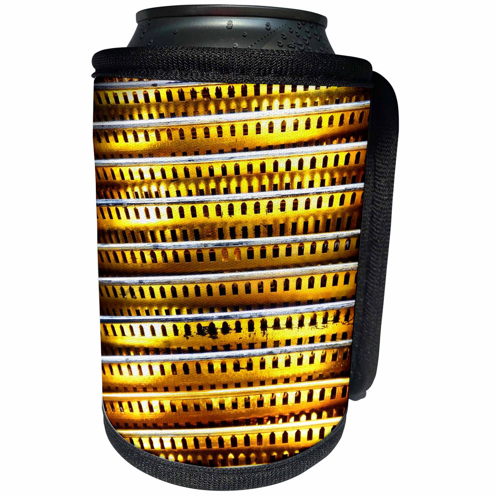 3dRose Lens Art by Florene - Everything Gold - Image of Stack of Shiny Gold Metal Rims - Can Cooler Bottle Wrap (cc_291044)