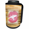 3dRose Lens Art by Florene - Everything Gold - Image of Large Shiny Pink Lips On Golden Threads - Can Cooler Bottle Wrap (cc_291050)