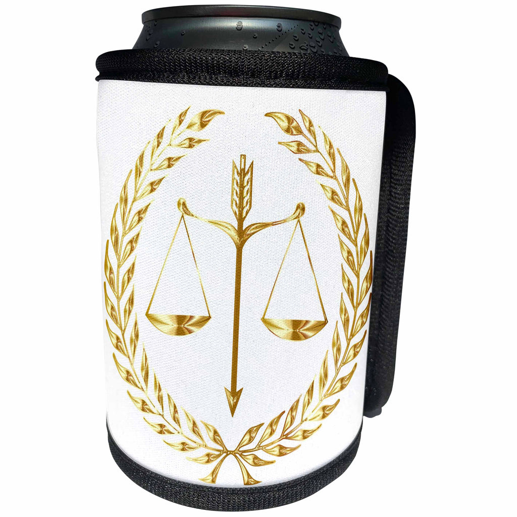 3dRose Lens Art by Florene - Everything Gold - Image of Scales Of Justice In Shiny Gold - Can Cooler Bottle Wrap (cc_291051)
