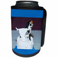 3dRose Jos Fauxtographee- Bride and Groom on Cake - A Bride and Groom on a white cake with blue frame top and bottom - Can Cooler Bottle Wrap (cc_291055)