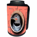 3dRose Jos Fauxtographee- Bird in a Circle - A cute baby bird in a birdhouse with a tiled peach backing - Can Cooler Bottle Wrap (cc_291075)