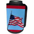 3dRose Jos Fauxtographee- Independence Day Flag - A framed American Flag flying in the wind with a blue sky and red - Can Cooler Bottle Wrap (cc_291083)