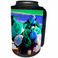 3dRose Jos Fauxtographee- Roses in Blue and Green Art - Blue and green with white and teal roses on an original piece of art - Can Cooler Bottle Wrap (cc_291100)