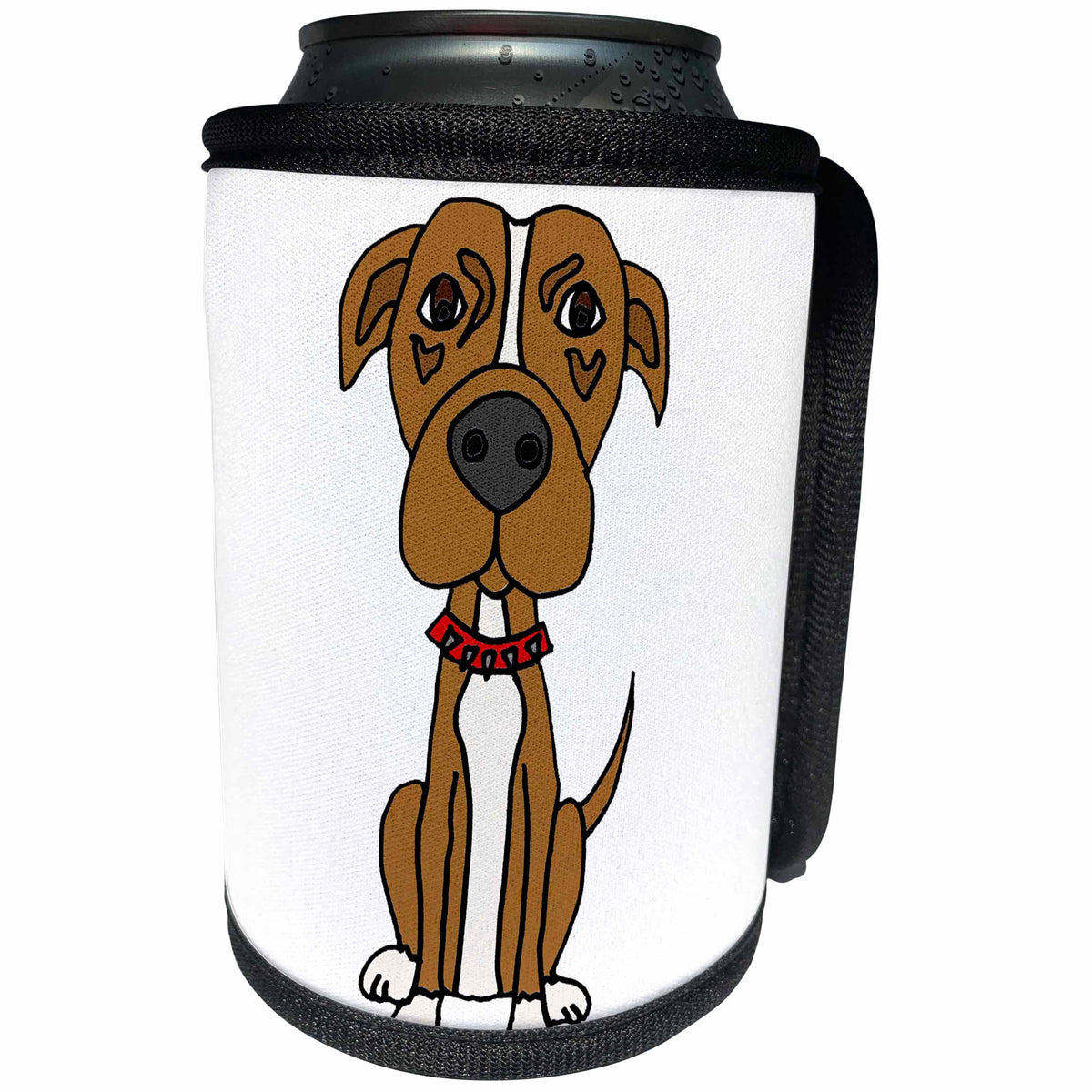 3dRose All Smiles Art - Pets - Cute Funny Brown Pit bull Puppy Dog with Red Spiked Collar - Can Cooler Bottle Wrap (cc_291102)