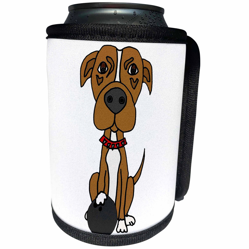 3dRose All Smiles Art - Pets - Cute Funny Brown Pit bull Puppy Dog Bowling Cartoon - Can Cooler Bottle Wrap (cc_291106)