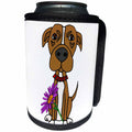 3dRose All Smiles Art - Pets - Cute Funny Brown Pit bull Puppy Dog with Purple Daisy Flower - Can Cooler Bottle Wrap (cc_291108)