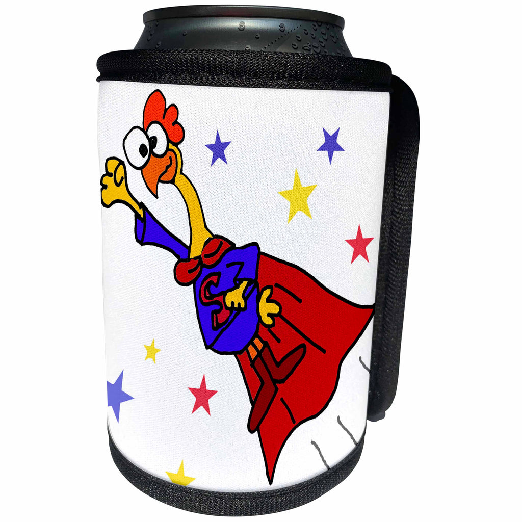 3dRose All Smiles Art - Funny - Cute Funny Flying Rubber Chicken Superhero in Red Cape - Can Cooler Bottle Wrap (cc_291110)