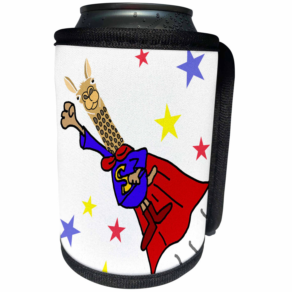 3dRose All Smiles Art - Funny - Cute Funny Flying Llama Superhero in Red Cape Cartoon - Can Cooler Bottle Wrap (cc_291113)