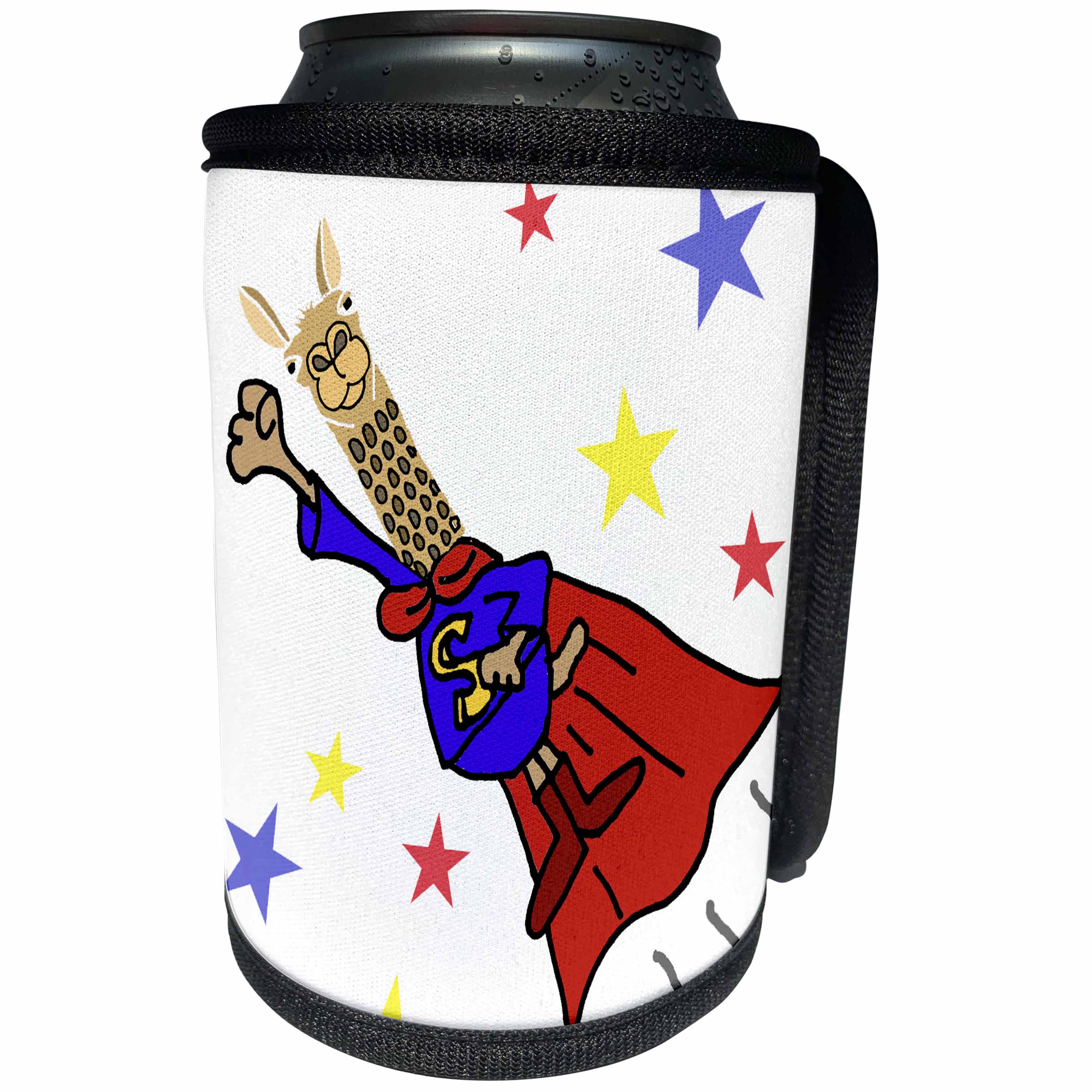 3dRose All Smiles Art - Funny - Cute Funny Flying Llama Superhero in Red Cape Cartoon - Can Cooler Bottle Wrap (cc_291113)