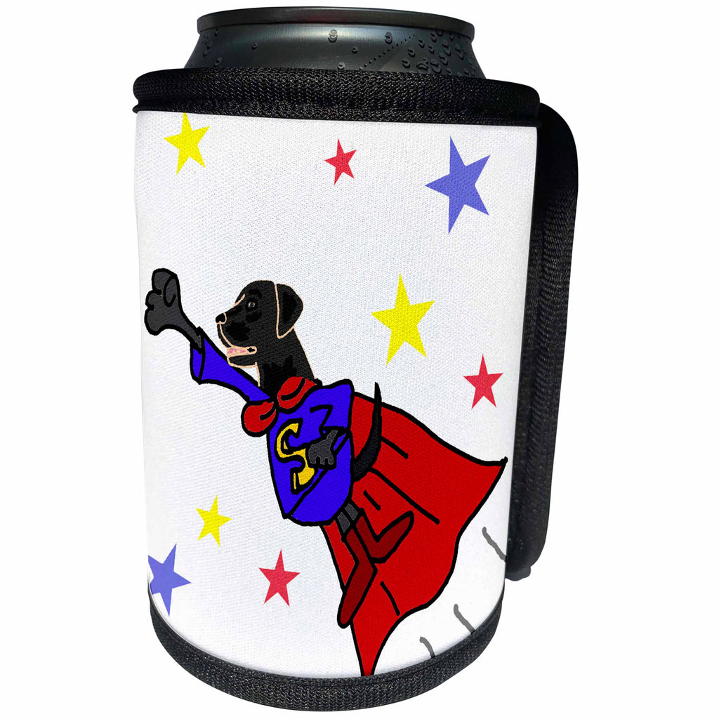 3dRose All Smiles Art - Funny - Cute Funny Flying Black Labrador Retriever Dog Superhero - Can Cooler Bottle Wrap (cc_291114)