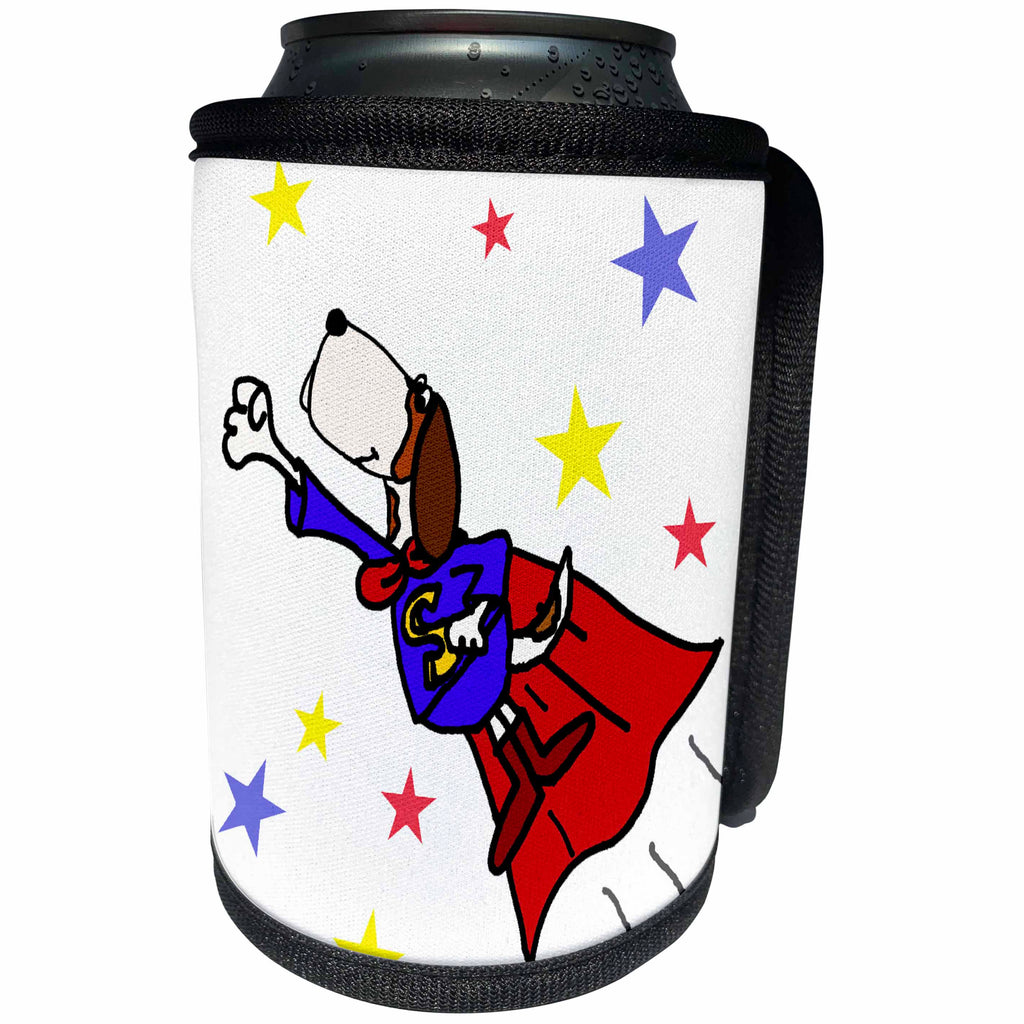 3dRose All Smiles Art - Funny - Cute Funny Flying Basset Hound Puppy Dog Superhero - Can Cooler Bottle Wrap (cc_291115)
