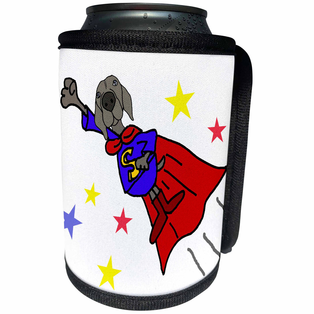 3dRose All Smiles Art - Funny - Cute Funny Flying Weimaraner Dog Superhero in Red Cape - Can Cooler Bottle Wrap (cc_291116)