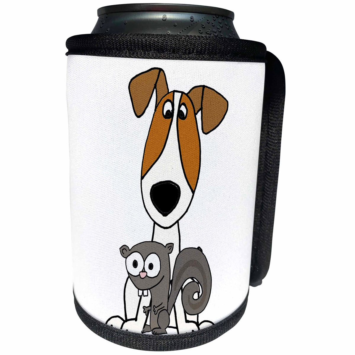 3dRose All Smiles Art - Pets - Cute Funny Jack Russell Terrier Puppy Dog with Squirrel - Can Cooler Bottle Wrap (cc_291127)