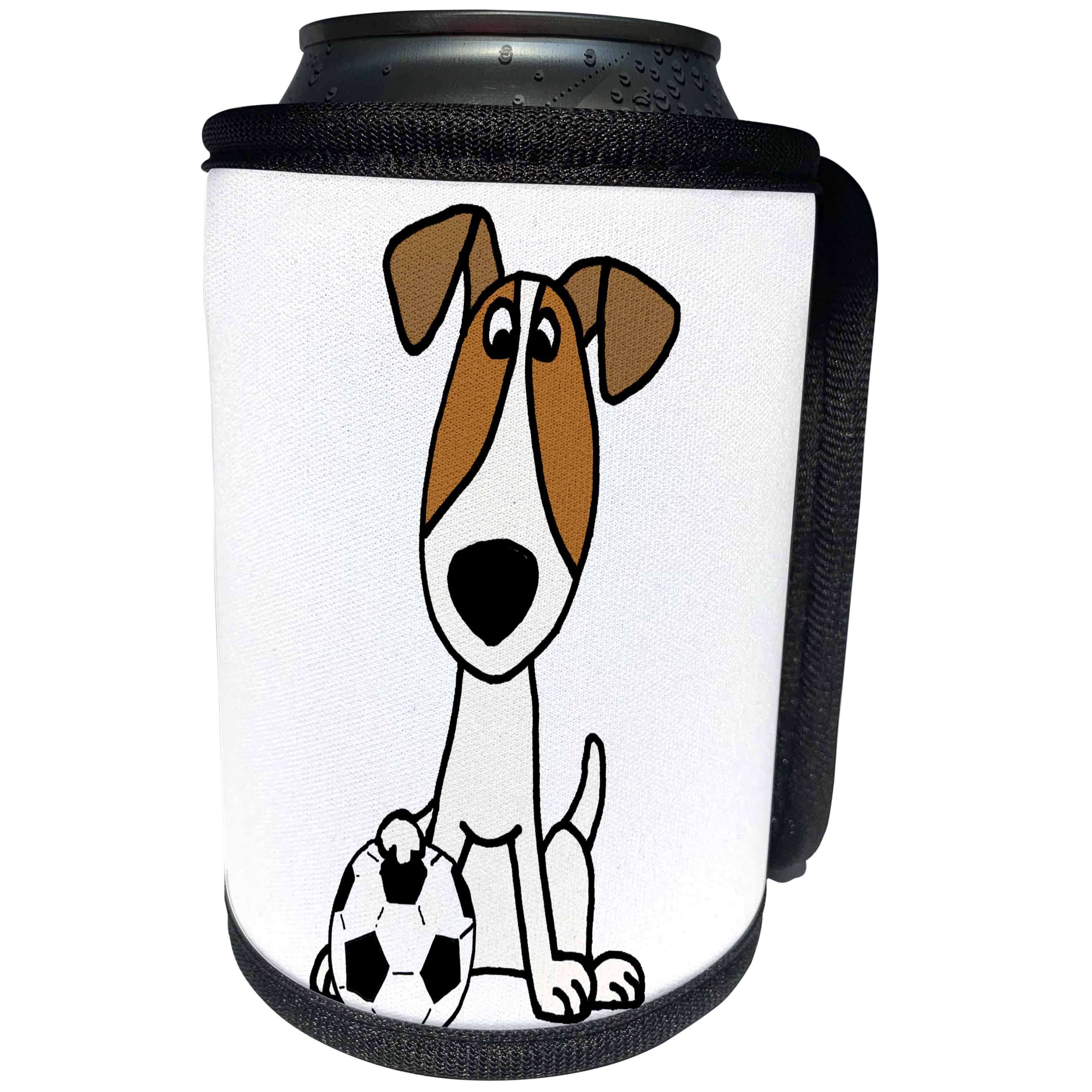 3dRose All Smiles Art - Pets - Cute Funny Jack Russell Terrier Puppy Dog Playing Soccer - Can Cooler Bottle Wrap (cc_291129)