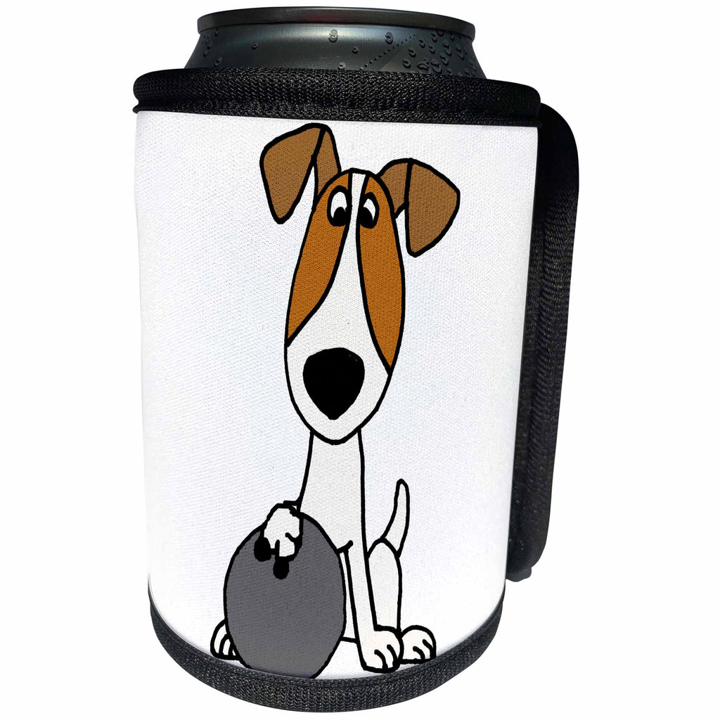 3dRose All Smiles Art - Pets - Cute Funny Jack Russell Terrier Puppy Dog Bowling Cartoon - Can Cooler Bottle Wrap (cc_291130)