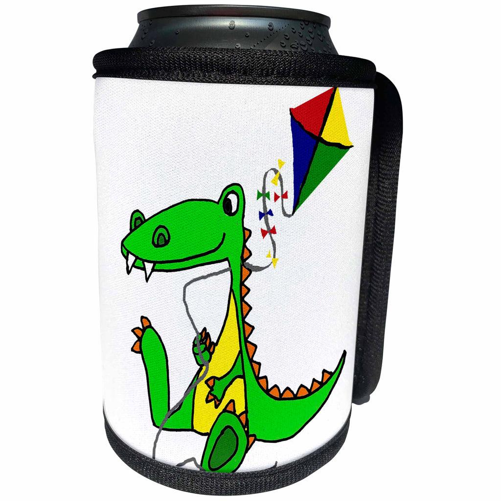 3dRose All Smiles Art - Animals - Cute Funny Unique Sitting baby Alligator Flying Kite Cartoon - Can Cooler Bottle Wrap (cc_291140)