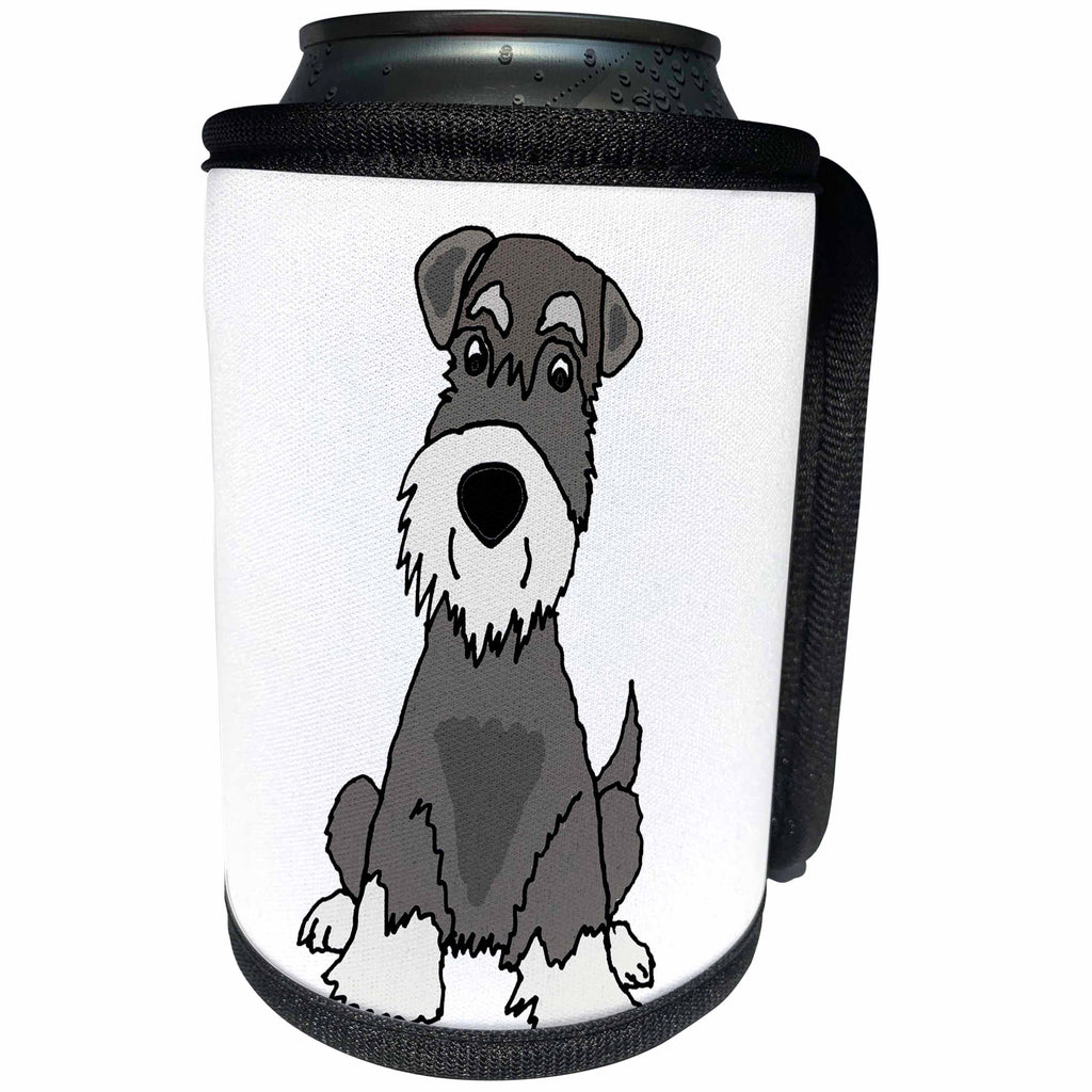 3dRose All Smiles Art - Pets - Cute Funny Miniature Schauzer Puppy Dog Cartoon - Can Cooler Bottle Wrap (cc_291142)