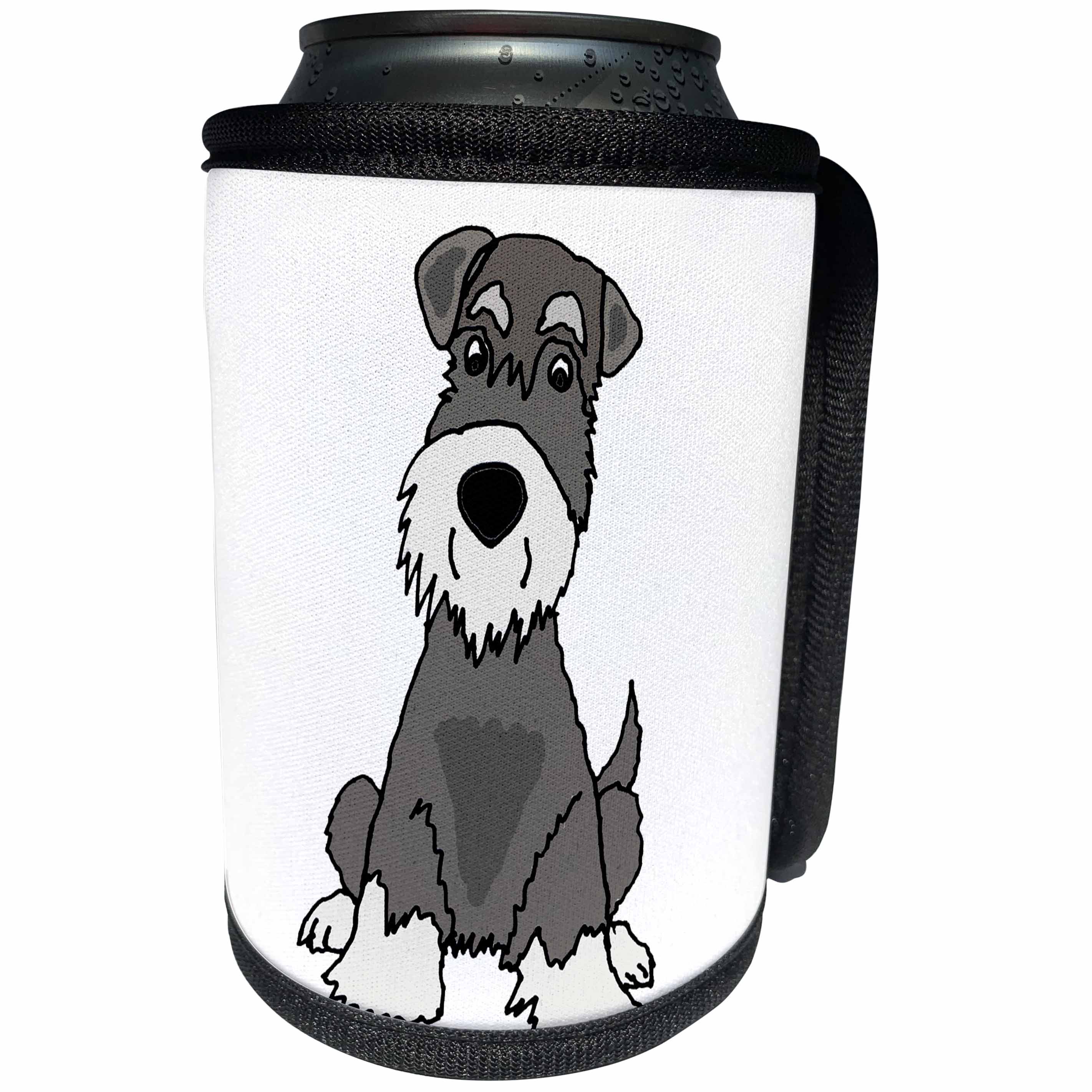 3dRose All Smiles Art - Pets - Cute Funny Miniature Schauzer Puppy Dog Cartoon - Can Cooler Bottle Wrap (cc_291142)