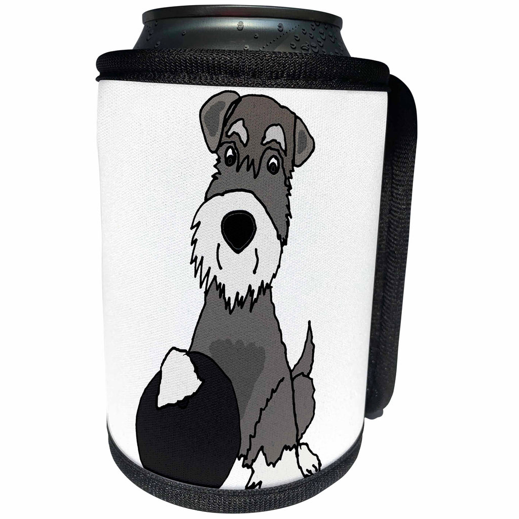 3dRose All Smiles Art - Pets - Cute Funny Miniature Schauzer Puppy Dog Bowling Cartoon - Can Cooler Bottle Wrap (cc_291144)