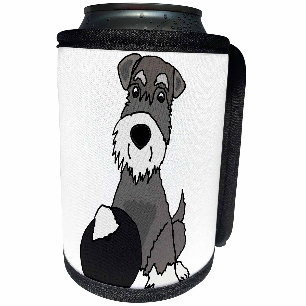 3dRose All Smiles Art - Pets - Cute Funny Miniature Schauzer Puppy Dog Bowling Cartoon - Can Cooler Bottle Wrap (cc_291144)