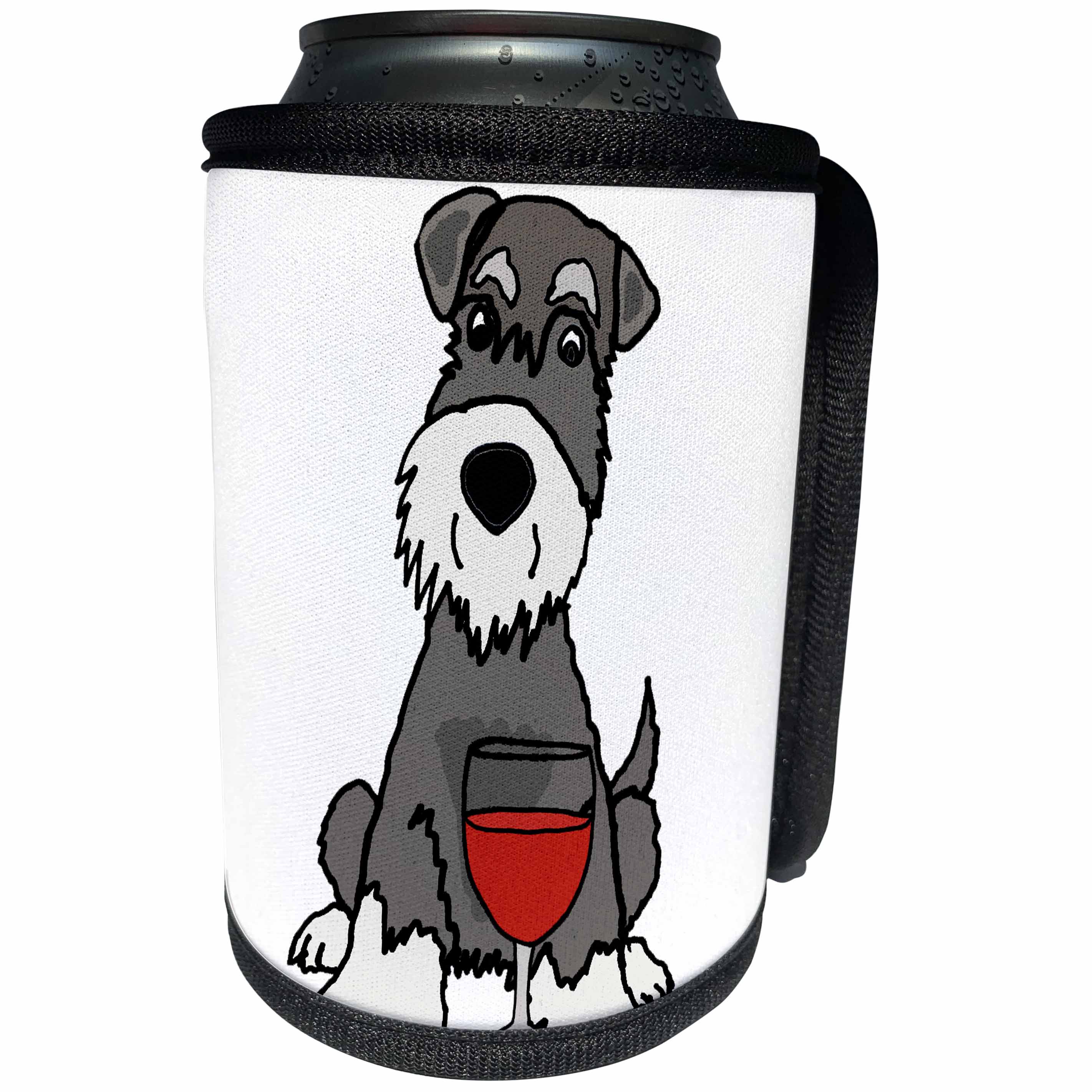 3dRose All Smiles Art - Pets - Cute Funny Miniature Schauzer Puppy Dog Drinking Wine - Can Cooler Bottle Wrap (cc_291145)