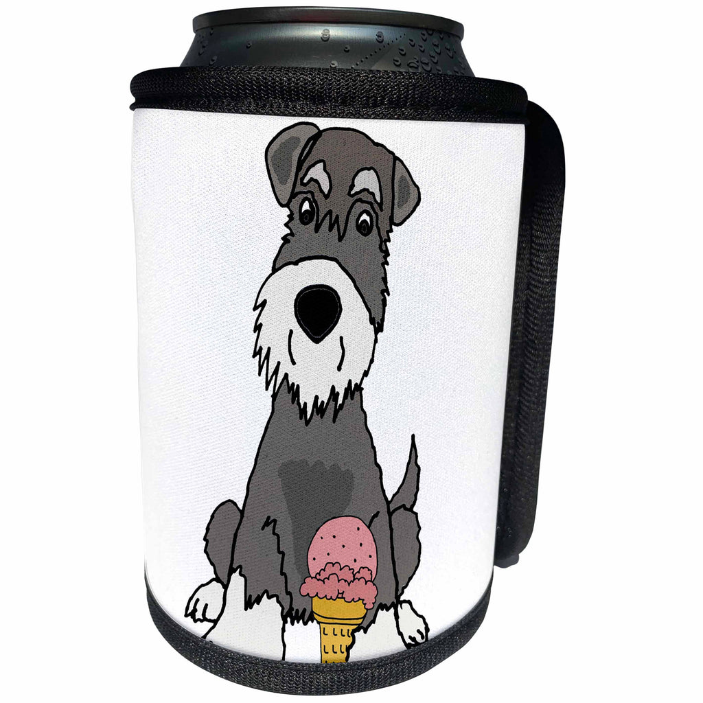 3dRose All Smiles Art - Pets - Cute Funny Miniature Schauzer Puppy Dog eating ice Cream - Can Cooler Bottle Wrap (cc_291146)
