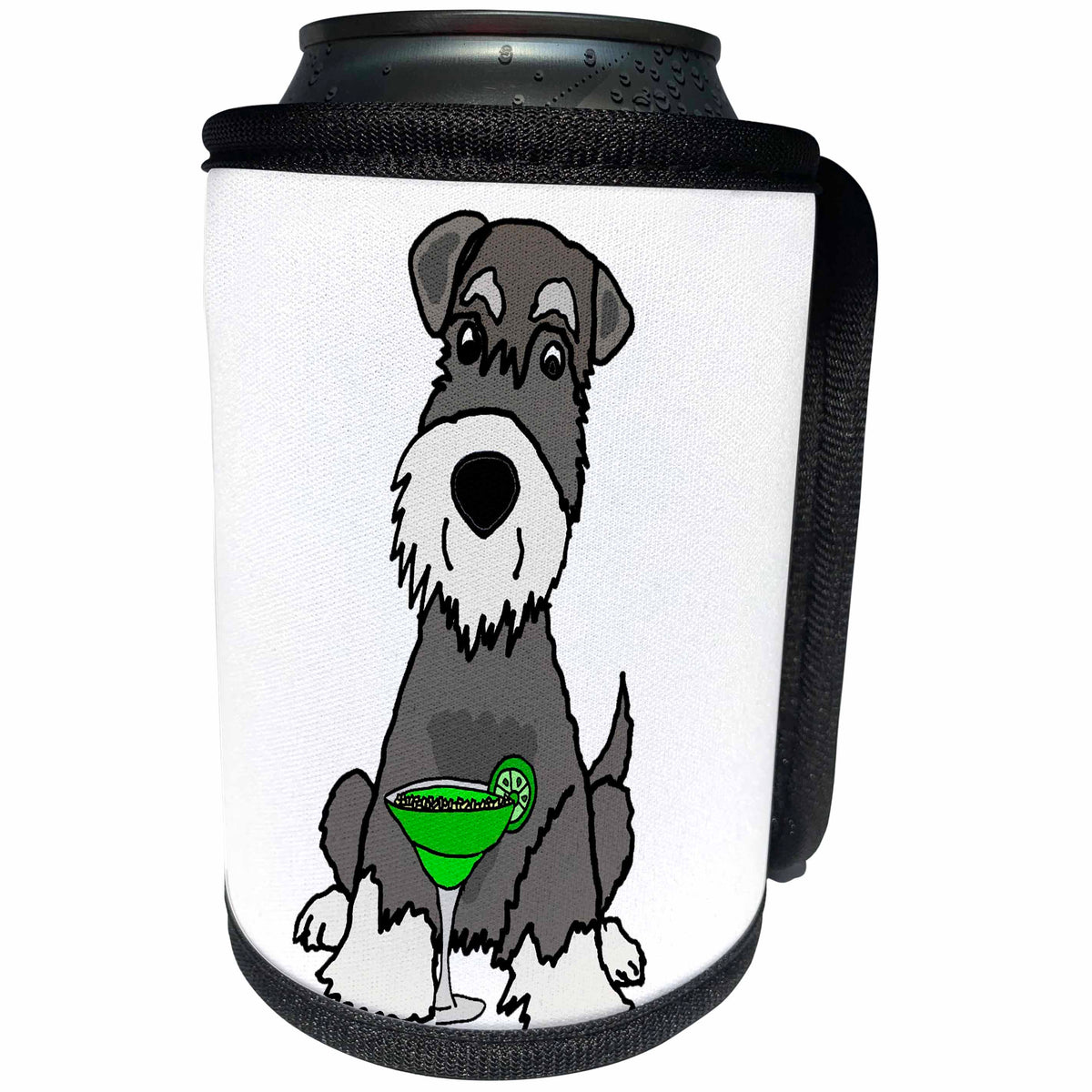 3dRose All Smiles Art - Pets - Cute Funny Miniature Schauzer Puppy Dog Drinking Margarita - Can Cooler Bottle Wrap (cc_291147)