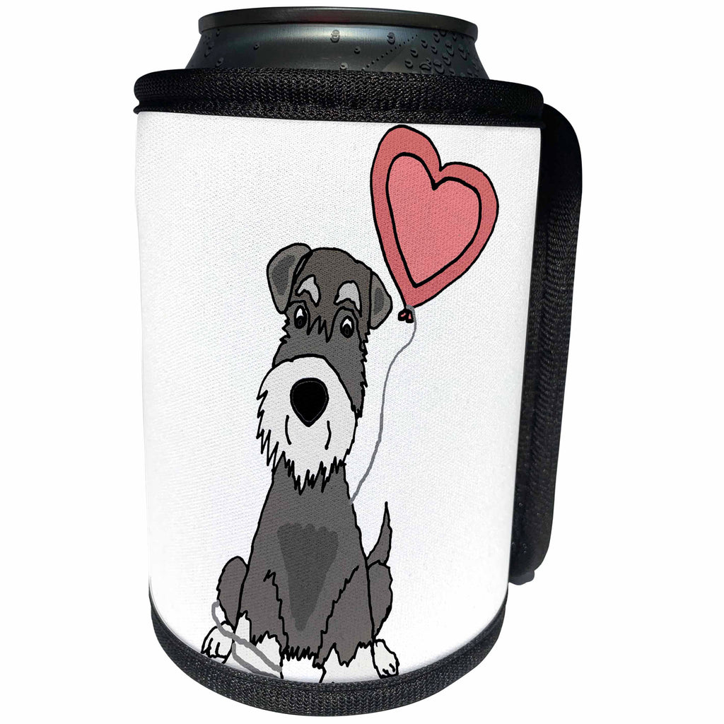 3dRose All Smiles Art - Pets - Cute Funny Miniature Schauzer Dog with Heart Love Balloon - Can Cooler Bottle Wrap (cc_291150)