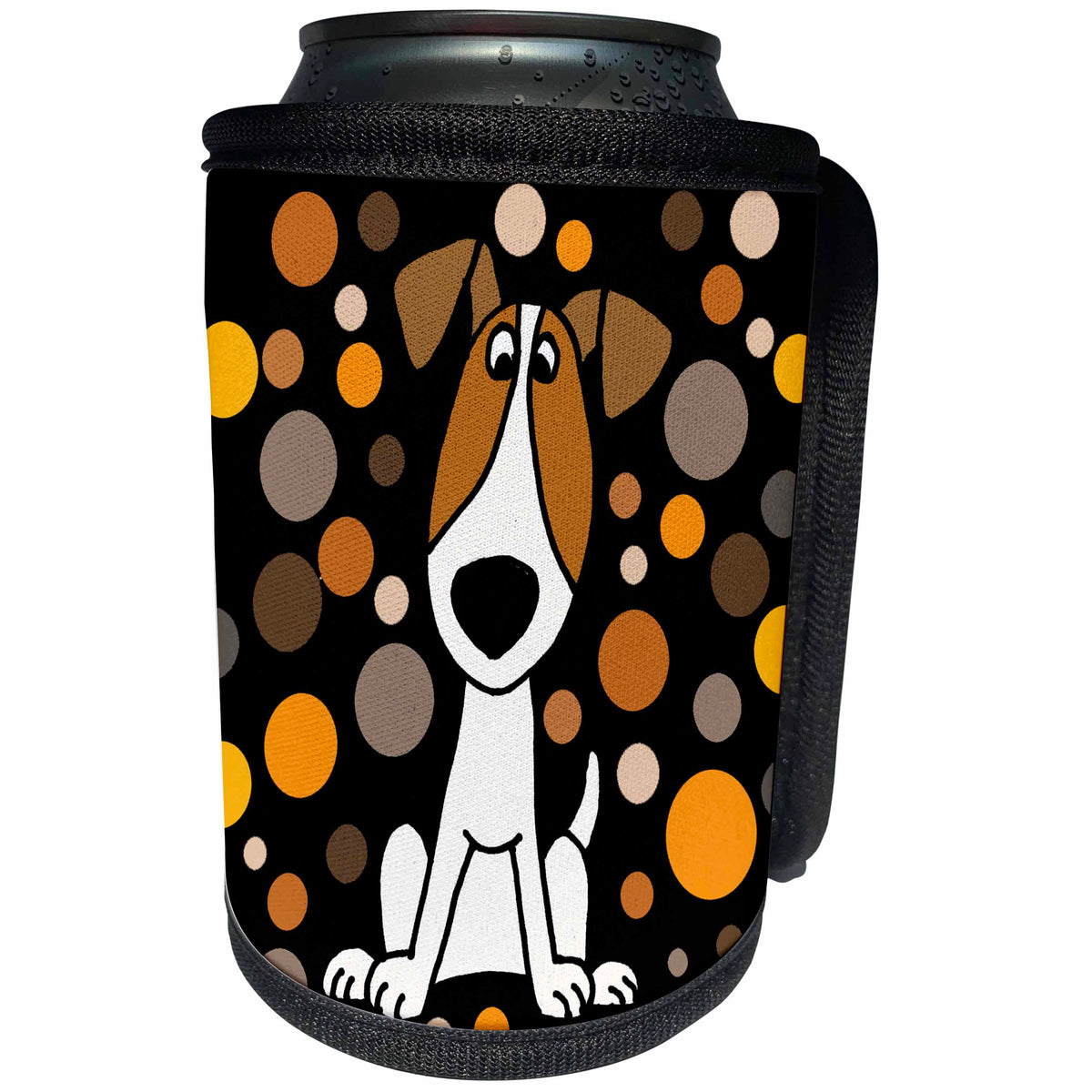 3dRose All Smiles Art - Pets - Cute Funny Jack Russell Terrier Puppy Dog and Circles Abstract - Can Cooler Bottle Wrap (cc_291151)