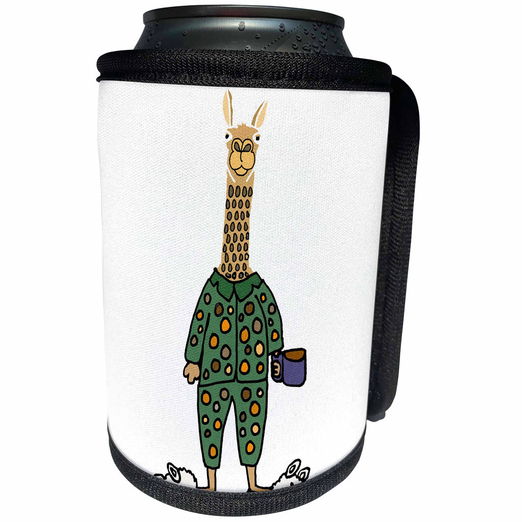 3dRose All Smiles Art - Animals - Cute Funny Llama in Polka Dot Pajamas with Coffee - Can Cooler Bottle Wrap (cc_291154)