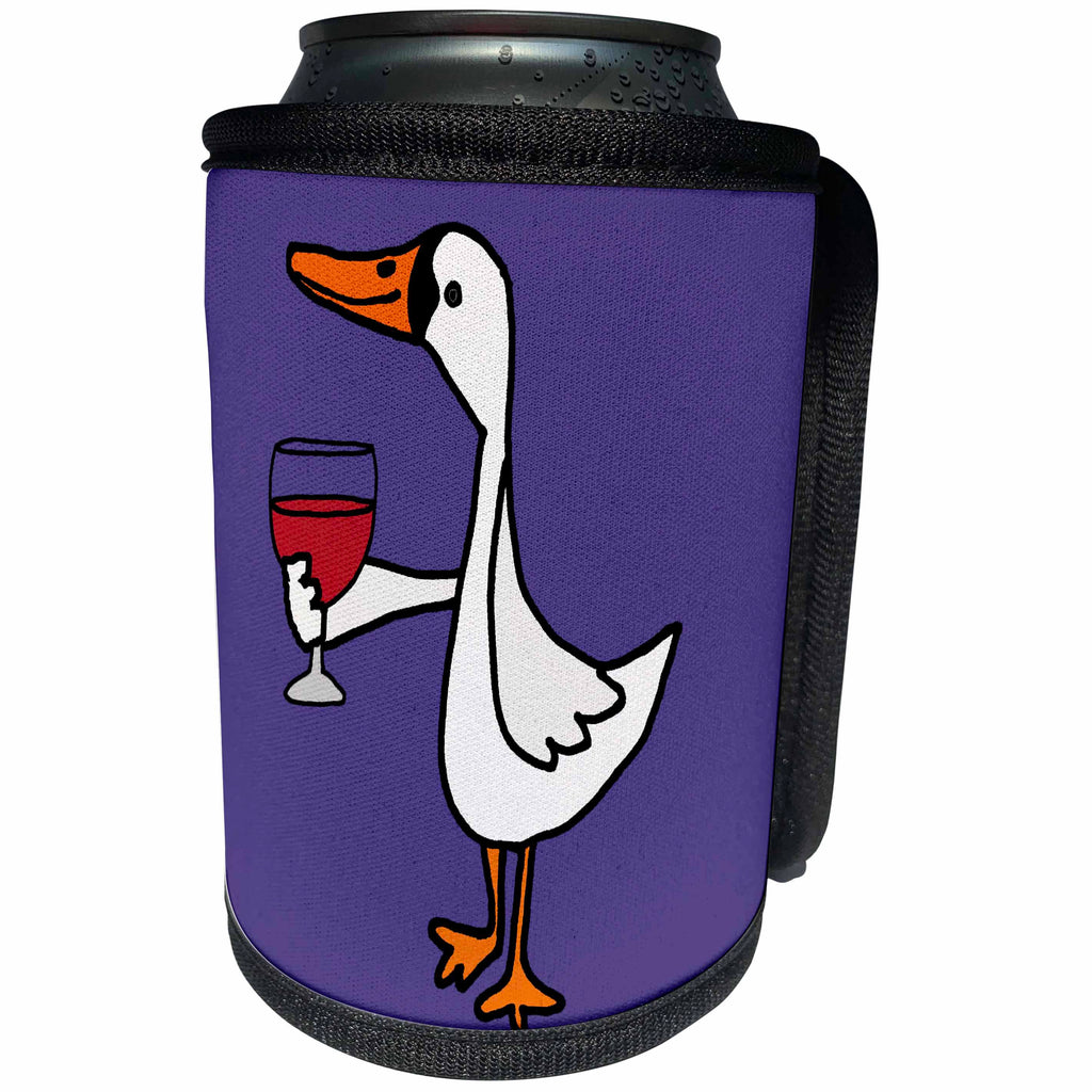 3dRose All Smiles Art - Birds - Cute Funny Unique Swan Bird Drinking Wine Cartoon - Can Cooler Bottle Wrap (cc_291159)