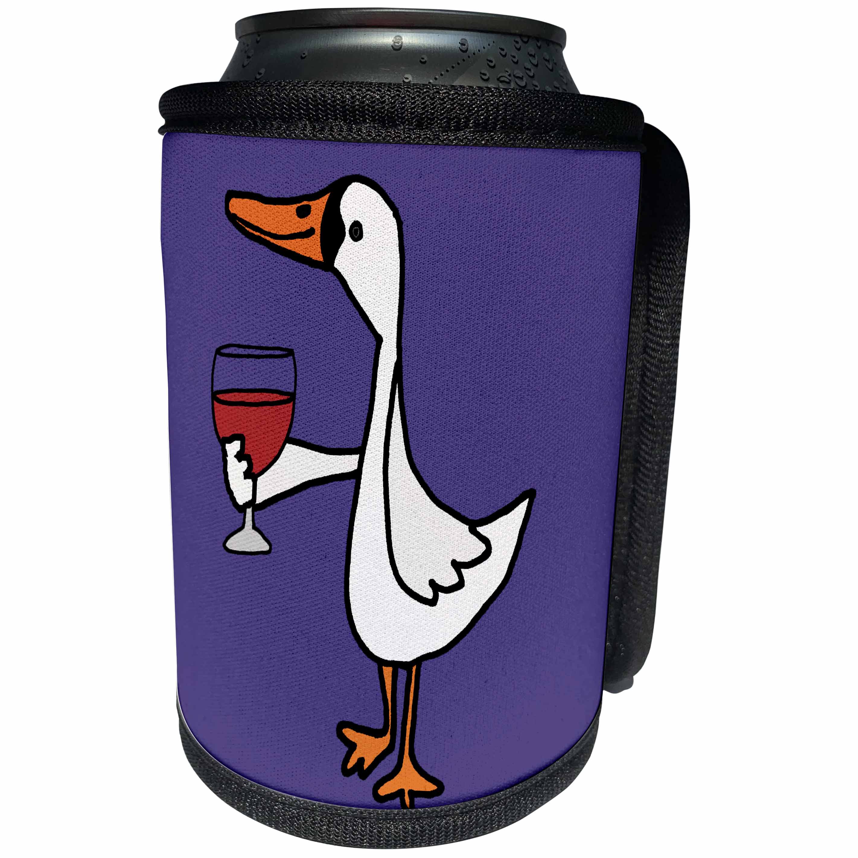 3dRose All Smiles Art - Birds - Cute Funny Unique Swan Bird Drinking Wine Cartoon - Can Cooler Bottle Wrap (cc_291159)